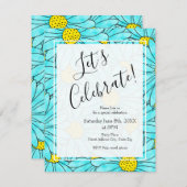 Aqua Blue Daisy Watercolor Abastract Muster Einladung (Vorne/Hinten)