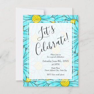 Aqua Blue Daisy Watercolor Abastract Muster Einladung