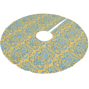 Aqua Blue Damask Altes Cremegelb Polyester Weihnachtsbaumdecke