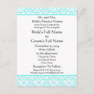 Aqua Blue Damask auf der Einladung zur White Weddi