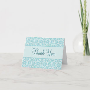 Aqua Blue Damask Custom Danke Card