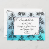 Aqua Blue Damask Hochzeit Save the Date Postkarte (Vorne/Hinten)