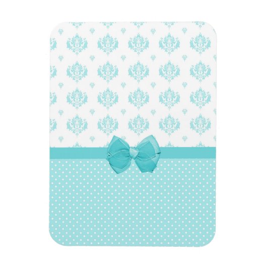 Aqua Blue Damask mit türkisfarbenem Ribbon Magnet (Vertikal)