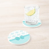 Aqua Blue Damask mit türkisfarbenem Ribbon Sandstein Untersetzer (Seite)