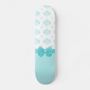 Aqua Blue Damask mit türkisfarbenem Ribbon Skateboard