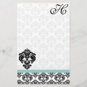 Aqua Blue Damask Monogram Gerecycelt Papier