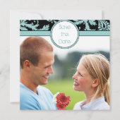 Aqua Blue Damask on Black Wedding Einladung (Vorderseite)