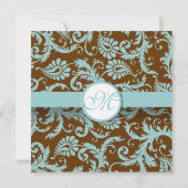 Aqua Blue Damask on Brown Christion Wedding Einladung (Rückseite)