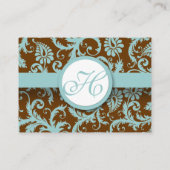 Aqua Blue Damask on Brown Damask Wedsite Cards Visitenkarte (Rückseite)