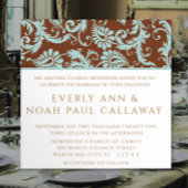 Aqua Blue Damask on Brown Wedding Einladung