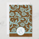 Aqua Blue Damask on Brown Wedding Einladung (Vorderseite)