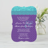 Aqua Blue Damask und Lila Hochzeitsbogen A06 Einladung (Stehend Vorderseite)