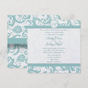 Aqua Blue Damask Wirbel Hochzeit Einladung