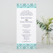 Aqua Blue Damask Wirbel Hochzeit Einladung (Stehend Vorderseite)