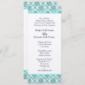 Aqua Blue Damask Wirbel Hochzeit Einladung (Vorne/Hinten)