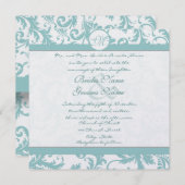 Aqua Blue Damask Wirbel Hochzeit Einladung (Vorne/Hinten)