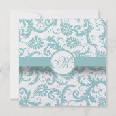 Aqua Blue Damask Wirbel Hochzeit Einladung (Rückseite)