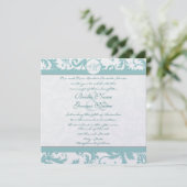Aqua Blue Damask Wirbel Hochzeit Einladung (Stehend Vorderseite)