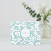 Aqua Blue Damask Wirbel Hochzeit Einladung (Stehend Vorderseite)
