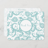 Aqua Blue Damask Wirbel Hochzeit Einladung (Vorne/Hinten)