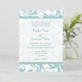 Aqua Blue Damask Wirbel Hochzeit Einladung (Stehend Vorderseite)