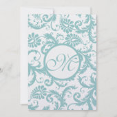 Aqua Blue Damask Wirbel Hochzeit Einladung (Vorderseite)