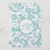 Aqua Blue Damask Wirbel Hochzeit Einladung (Vorne/Hinten)