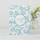 Aqua Blue Damask Wirbel Hochzeit Einladung (Stehend Vorderseite)
