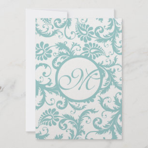 Aqua Blue Damask Wirbel Hochzeit Einladung