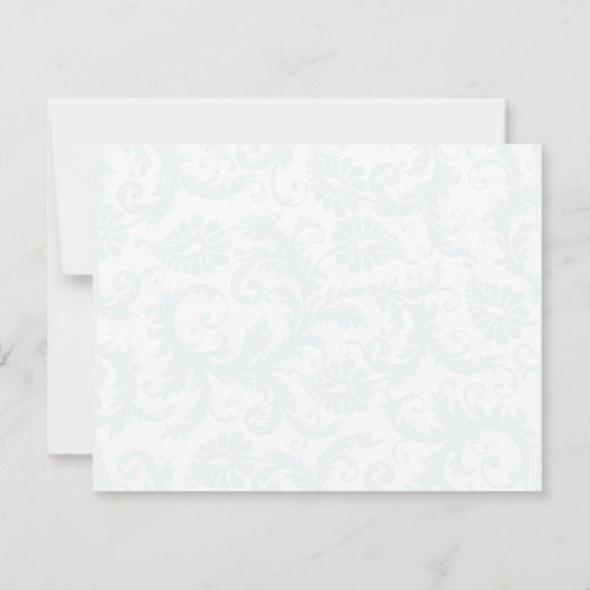 Aqua Blue Damask Wirbel Hochzeit Einladung (Rückseite)