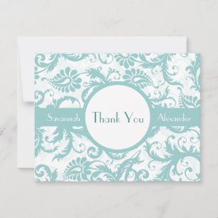 Aqua Blue Damast Wirbel Hochzeitseinladung Einladung