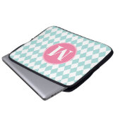 Aqua Blue Diamonds Muster Pink Monogram Laptopschutzhülle (Vorne Knopf)
