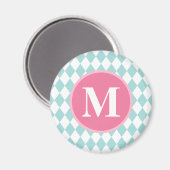 Aqua Blue Diamonds Muster Pink Monogram Magnet (Vorderseite/Rückseite)