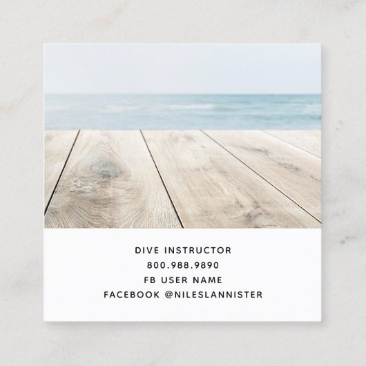 Aqua Blue Dive Instructor Mermaid Dolphin Quadratische Visitenkarte (Rückseite)