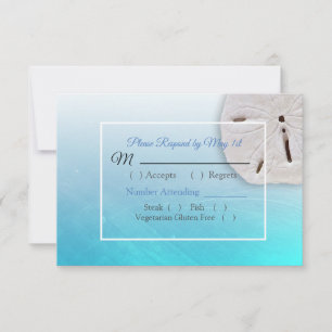 Aqua Blue Dollar Oceanic Wedding RSVP Karte