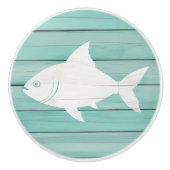 Aqua Blue Fish Imitats Wood Nautical Drawer Knopf Keramikknauf (Vorderseite)