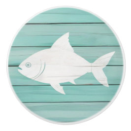 Aqua Blue Fish Imitats Wood Nautical Drawer Knopf Keramikknauf