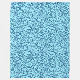 Aqua Blue Fish Muster Fleece Blanket