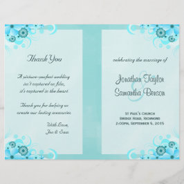 Aqua Blue Floral BiFold Hochzeitsprogramm Vorlagen