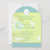 Aqua Blue Floral Bumble Bee Wedding Einladung (Vorderseite)