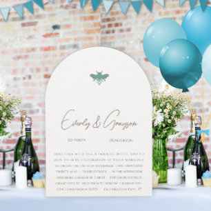 Aqua Blue Floral Bumble Bee Wedding Einladung