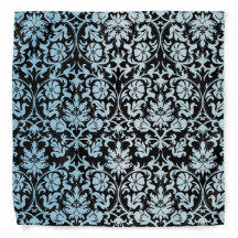 Aqua Blue Floral Damask auf schwarz