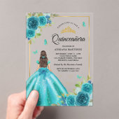 Aqua Blue Floral Dress Butterfly Gold Quinceanera Acryleinladungen (Insitu (Handheld))