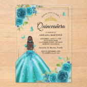 Aqua Blue Floral Dress Butterfly Gold Quinceanera Acryleinladungen (Vorderseite)