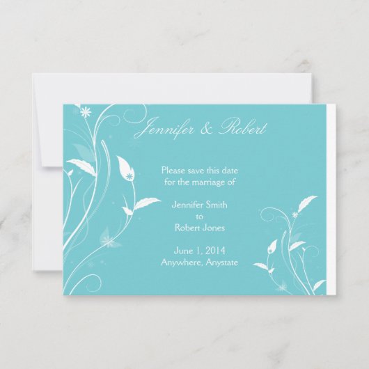 Aqua Blue Floral Filigree Hochzeit Sichern Datum Save The Date (Vorderseite)