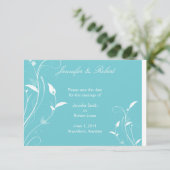 Aqua Blue Floral Filigree Hochzeit Sichern Datum Save The Date (Stehend Vorderseite)