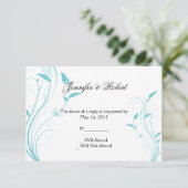Aqua Blue Floral Filigree Response Card RSVP Karte (Stehend Vorderseite)