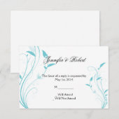 Aqua Blue Floral Filigree Response Card RSVP Karte (Vorne/Hinten)
