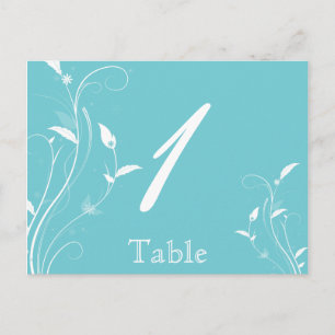 Aqua Blue Floral Filigree Wedding Tischnummer