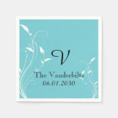 Aqua Blue Floral Monogram Wedding Monogram Wedding Serviette (Vorderseite)